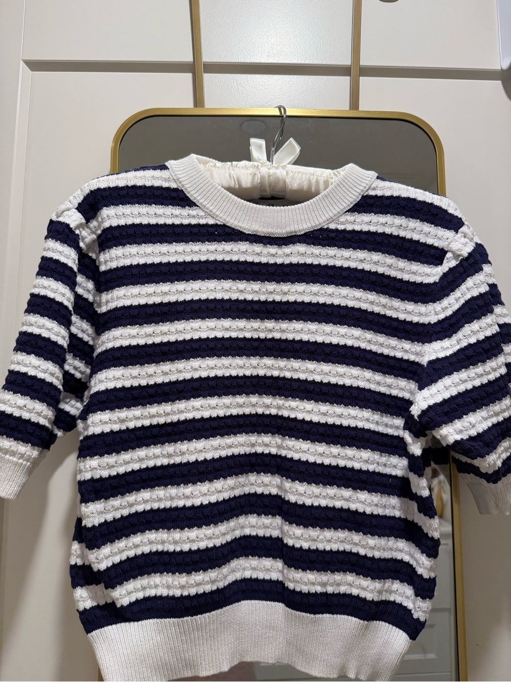 Zara Navy & White Striped Knit Short Sleeve Top